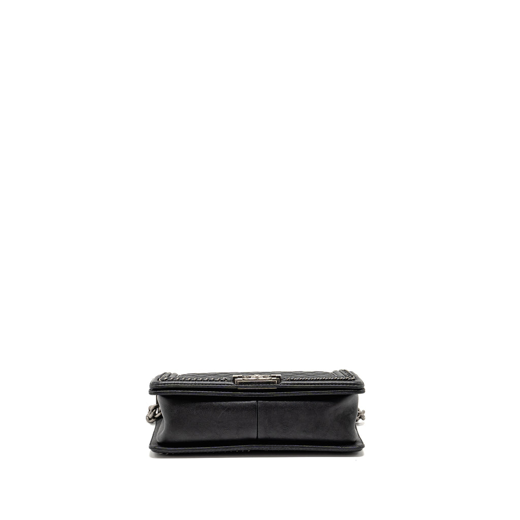CHANEL TOP HANDLE BOY BAG LIMITED EDITION GRAINED CALFSKIN BLACK RUTHENIUM SILVER HARDWARE