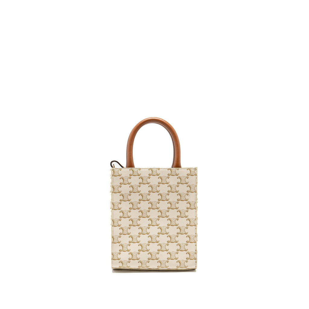 CELINE MINI VERTICAL CABAS TRIOMPHE CANVAS/CALFSKIN WHITE GHW