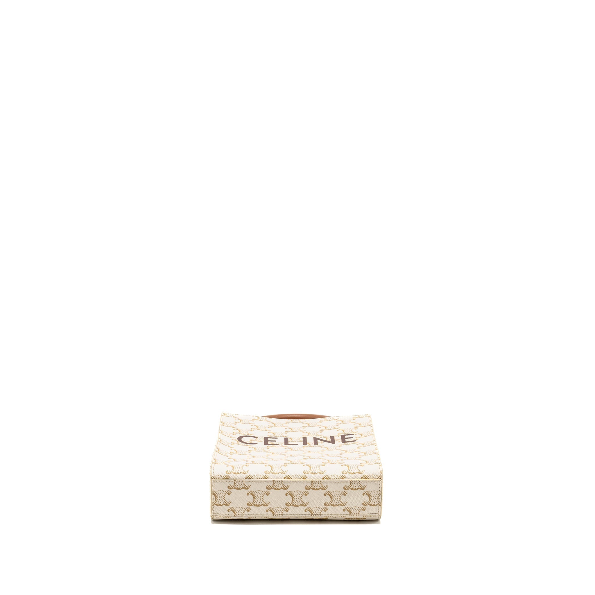 CELINE MINI VERTICAL CABAS TRIOMPHE CANVAS/CALFSKIN WHITE GHW