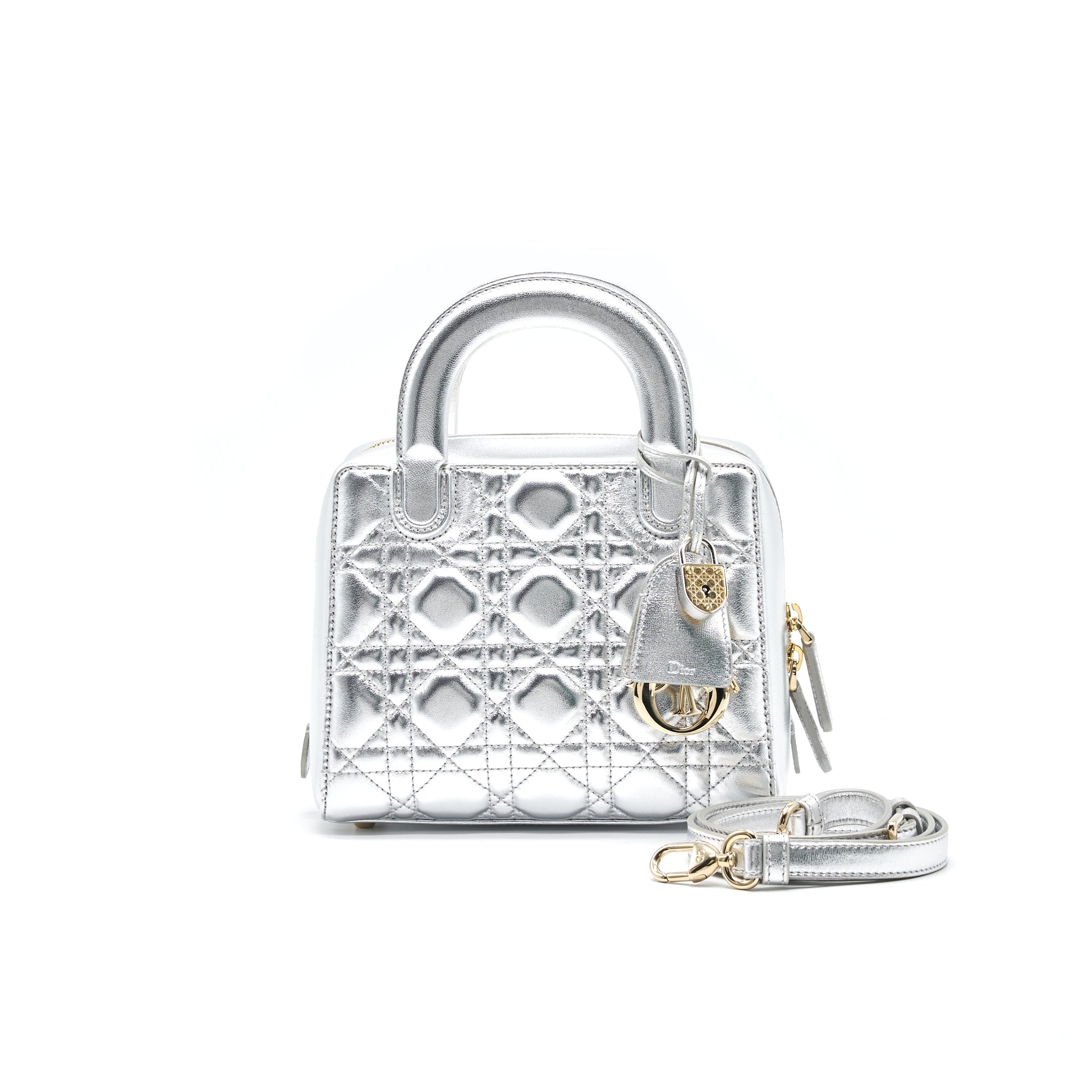 DIOR SMALL LILY TOTE SILVER LAMBSKIN GHW