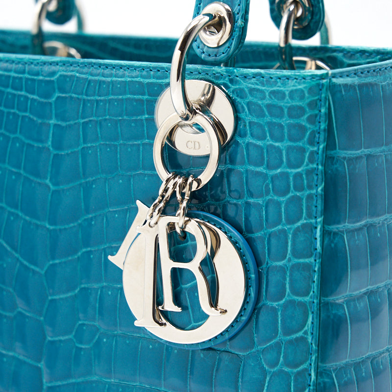 DIOR ALLIGATOR MEDIUM TURQUOISE LADY DIOR TOTE