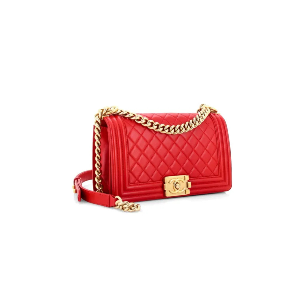 CHANEL MEDIUM LE BOY FLAP BAG IN RED LEATHER GHW
