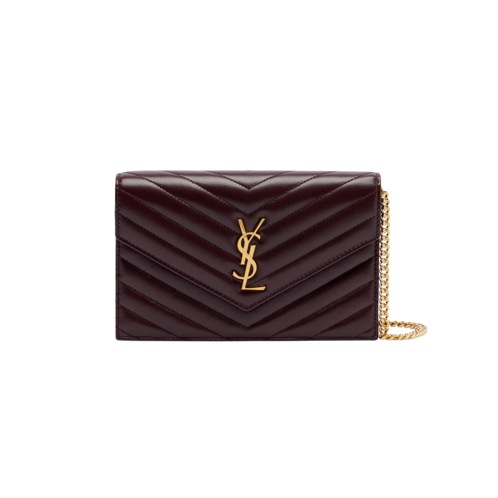 SAINT LAURENT CASSANDRA CHAIN BAG CROC EMBOSSED LEATHER BURGUNDY GHW