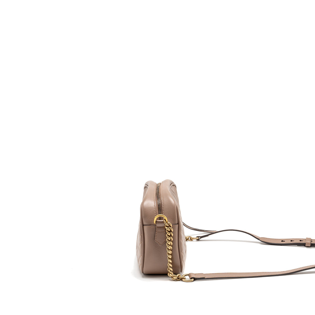 GUCCI SMALL GG MARMONT CAMERA BAG MATELASSE CHEVRON LEATHER PINK GHW