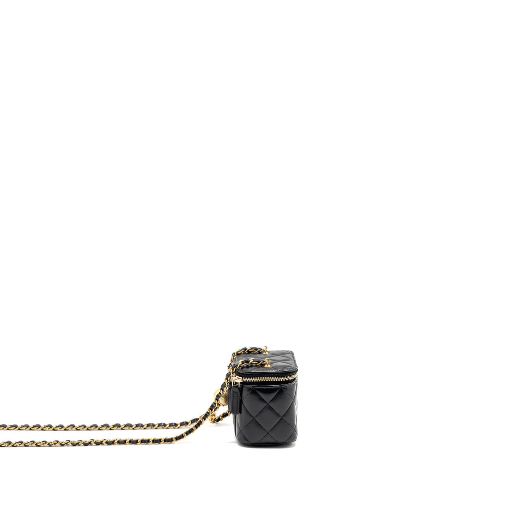 CHANEL PEARL CRUSH MINI VANITY WITH CHAIN LAMBSKIN BLACK GHW (MICROCHIP)