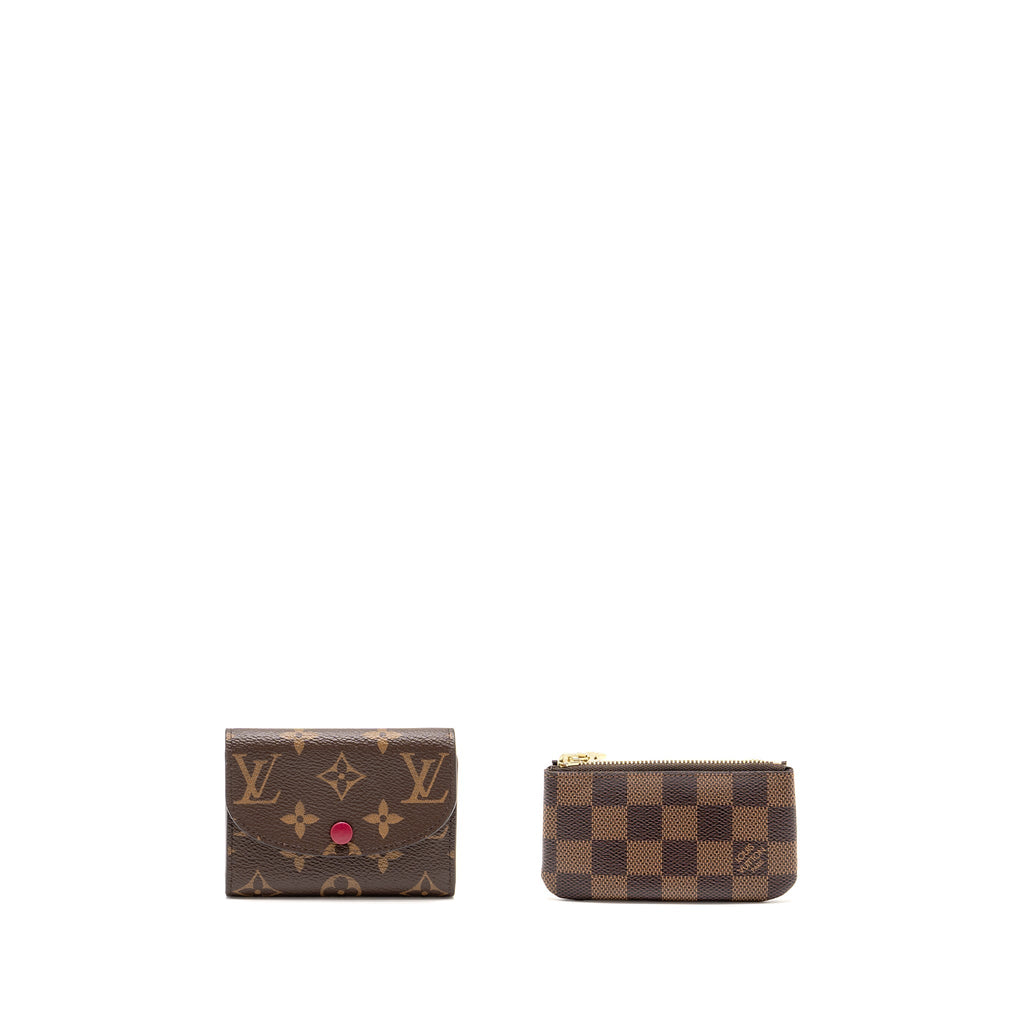 LOUIS VUITTON ROSALIE COIN PURSE MONOGRAM CANVAS FUCHSIA, KEY POUCH DAMIER EBENE GHW(SELL IN A SET)