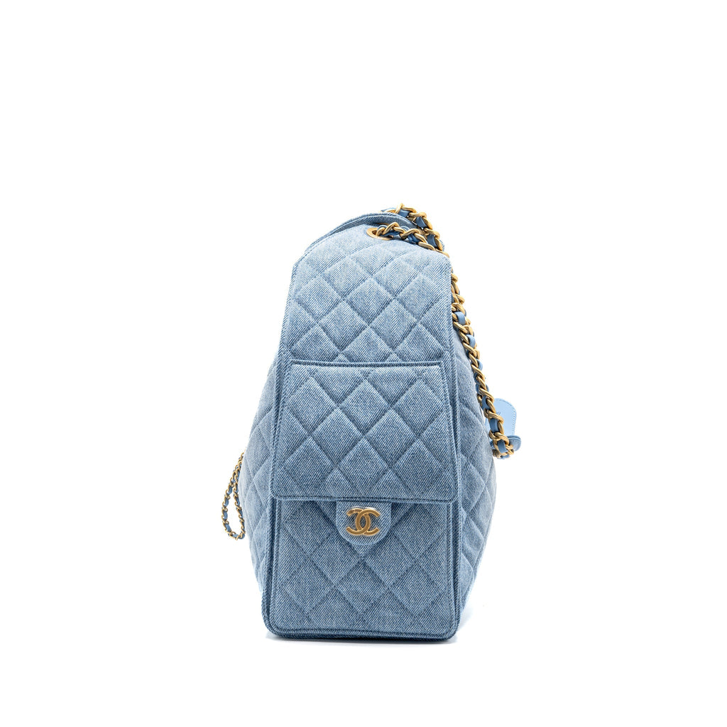 CHANEL 25 MEDIUM HANDBAG WASHED DENIM BLUE GHW (MICROCHIP)