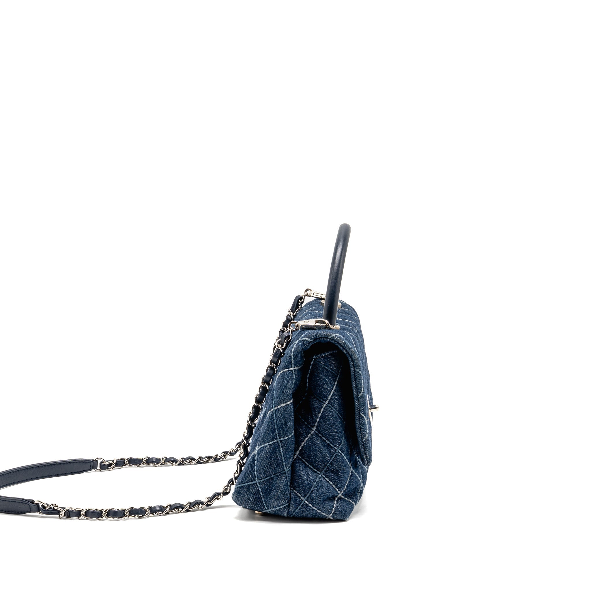 CHANEL MEDIUM COCO HANDLE DENIM/LEATHER BLUE SHW