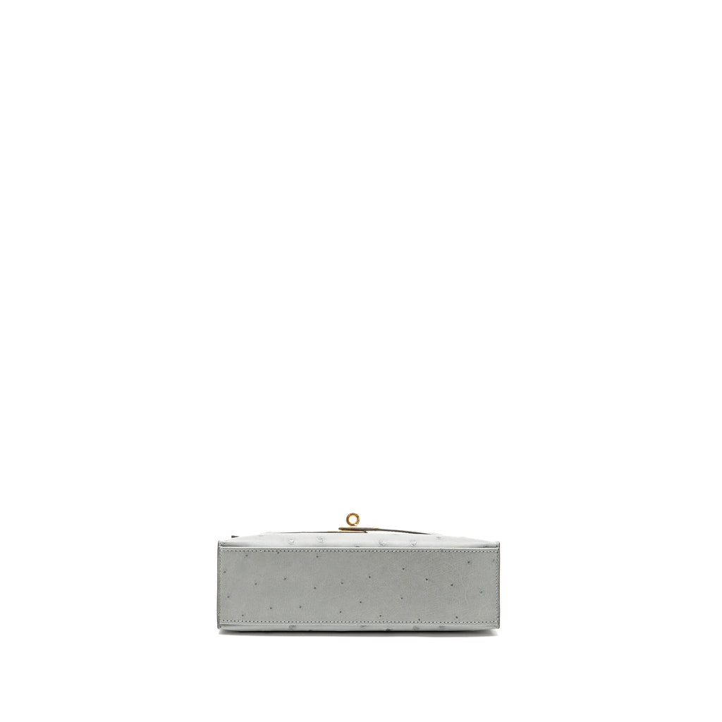 HERMES KELLY POCHETTE OSTRICH BLEU GLACIER GHW