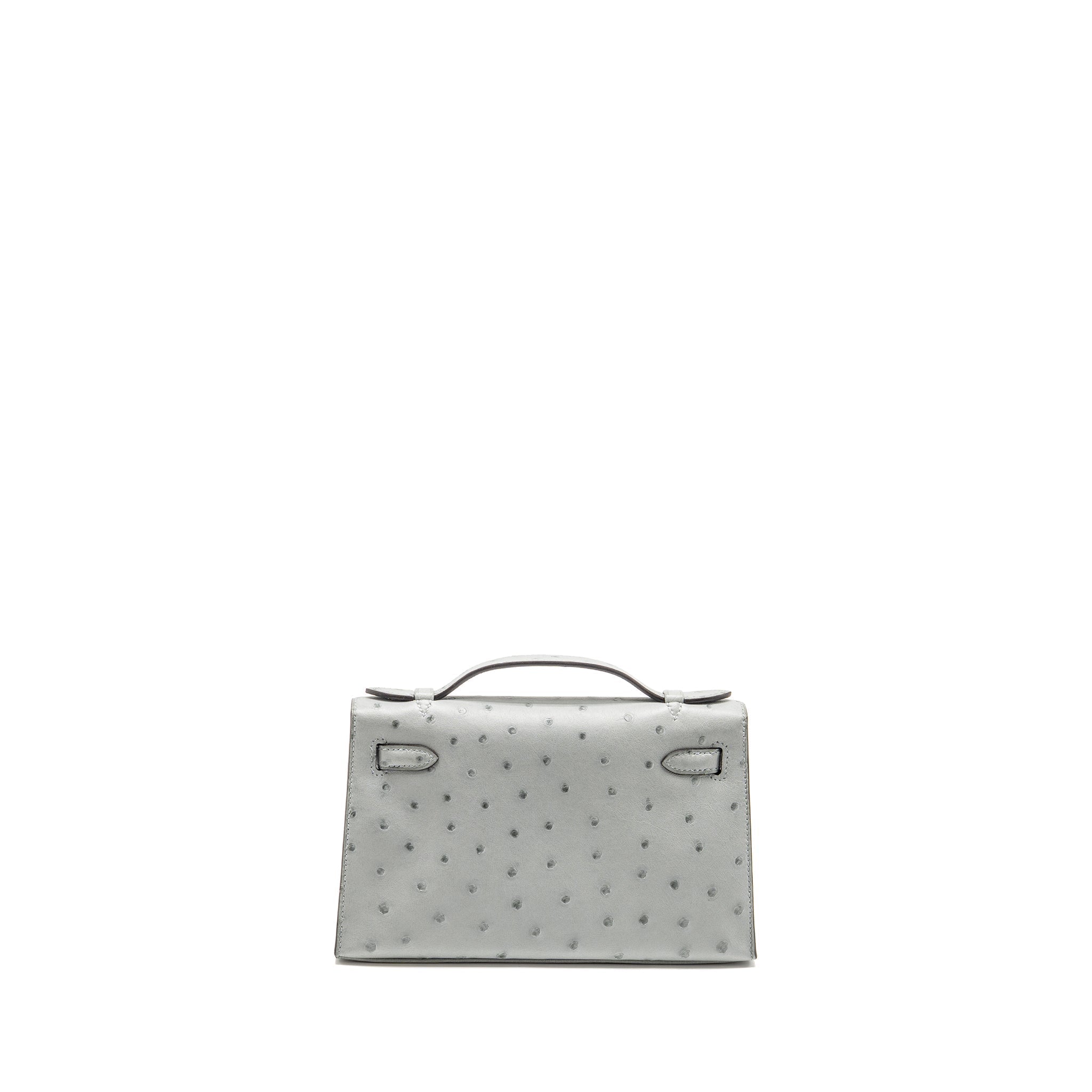 HERMES KELLY POCHETTE OSTRICH BLEU GLACIER GHW
