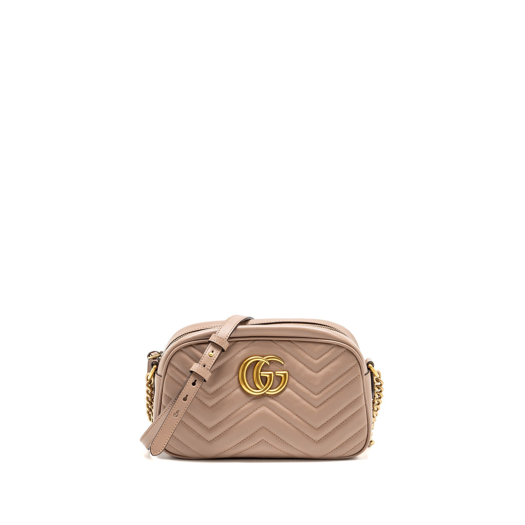 GUCCI SMALL GG MARMONT CAMERA BAG MATELASSE CHEVRON LEATHER PINK GHW