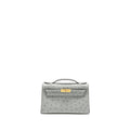 HERMES KELLY POCHETTE OSTRICH BLEU GLACIER GHW
