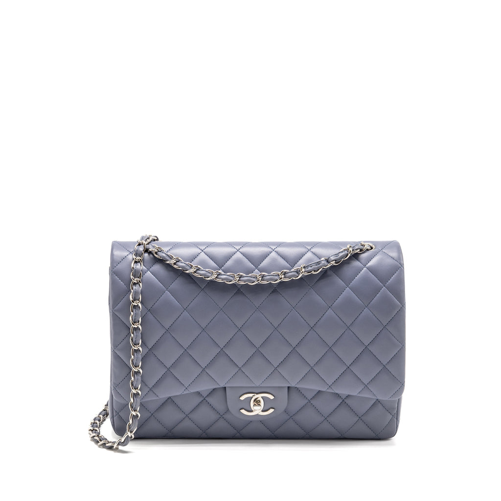 CHANEL MAXI CLASSIC DOUBLE FLAP BAG LAMBSKIN LIGHT PURPLE SHW