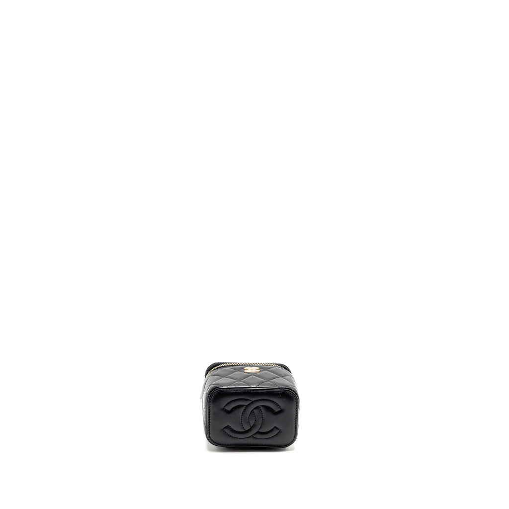 CHANEL PEARL CRUSH MINI VANITY WITH CHAIN LAMBSKIN BLACK GHW (MICROCHIP)