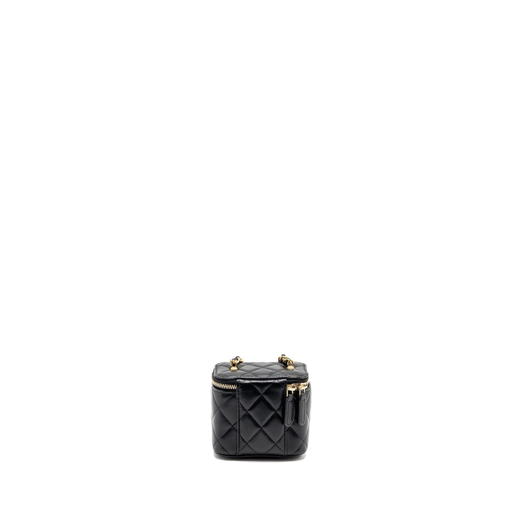 CHANEL PEARL CRUSH MINI VANITY WITH CHAIN LAMBSKIN BLACK GHW (MICROCHIP)
