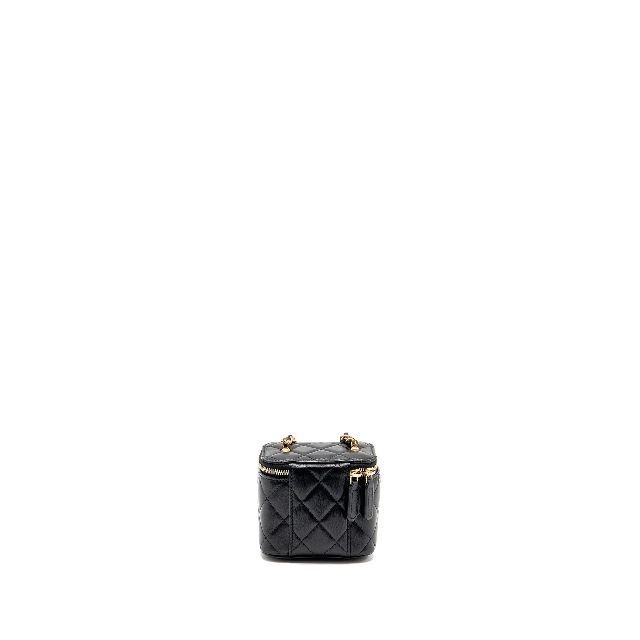 CHANEL PEARL CRUSH MINI VANITY WITH CHAIN LAMBSKIN BLACK GHW (MICROCHIP)