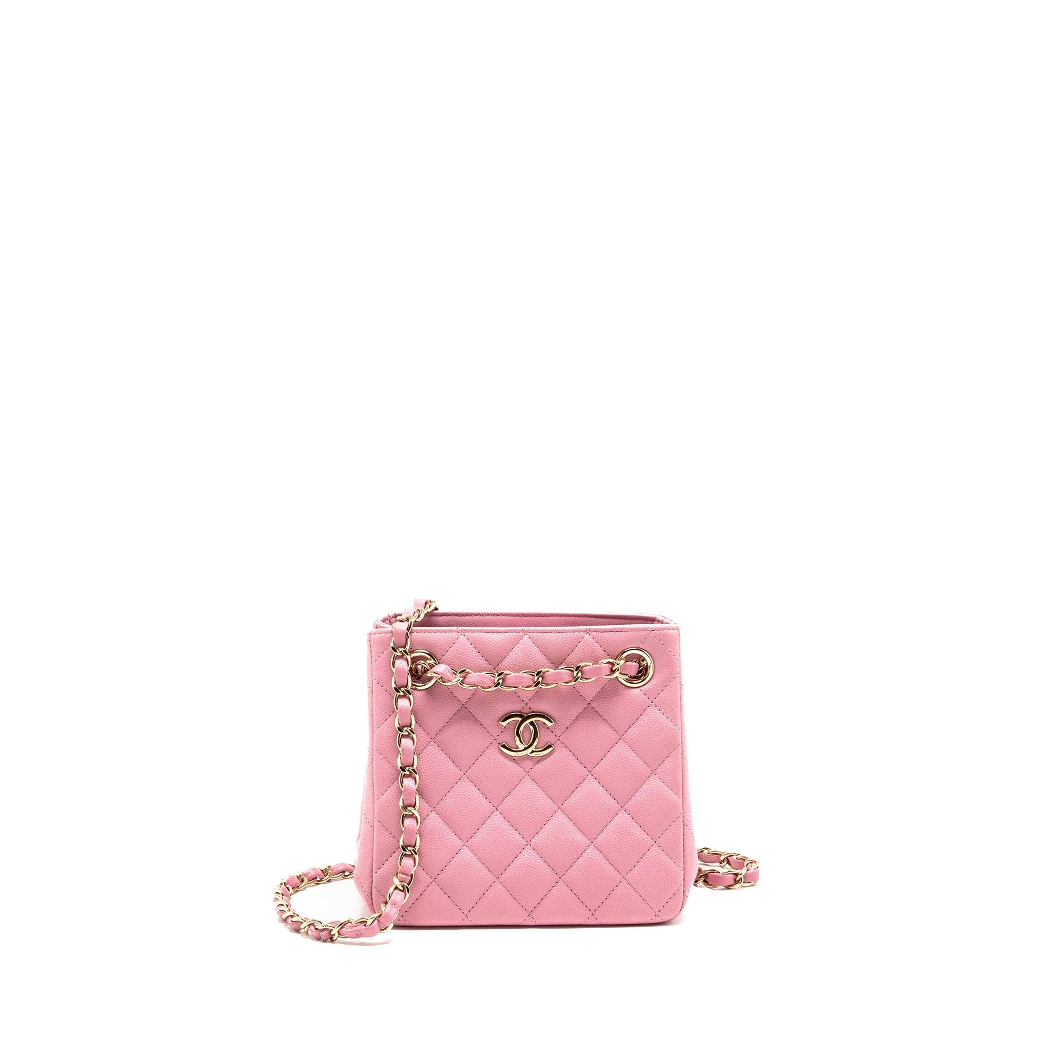 CHANEL MINI BUCKET HOBO BAG CAVIAR PINK LGHW (MICROCHIP)