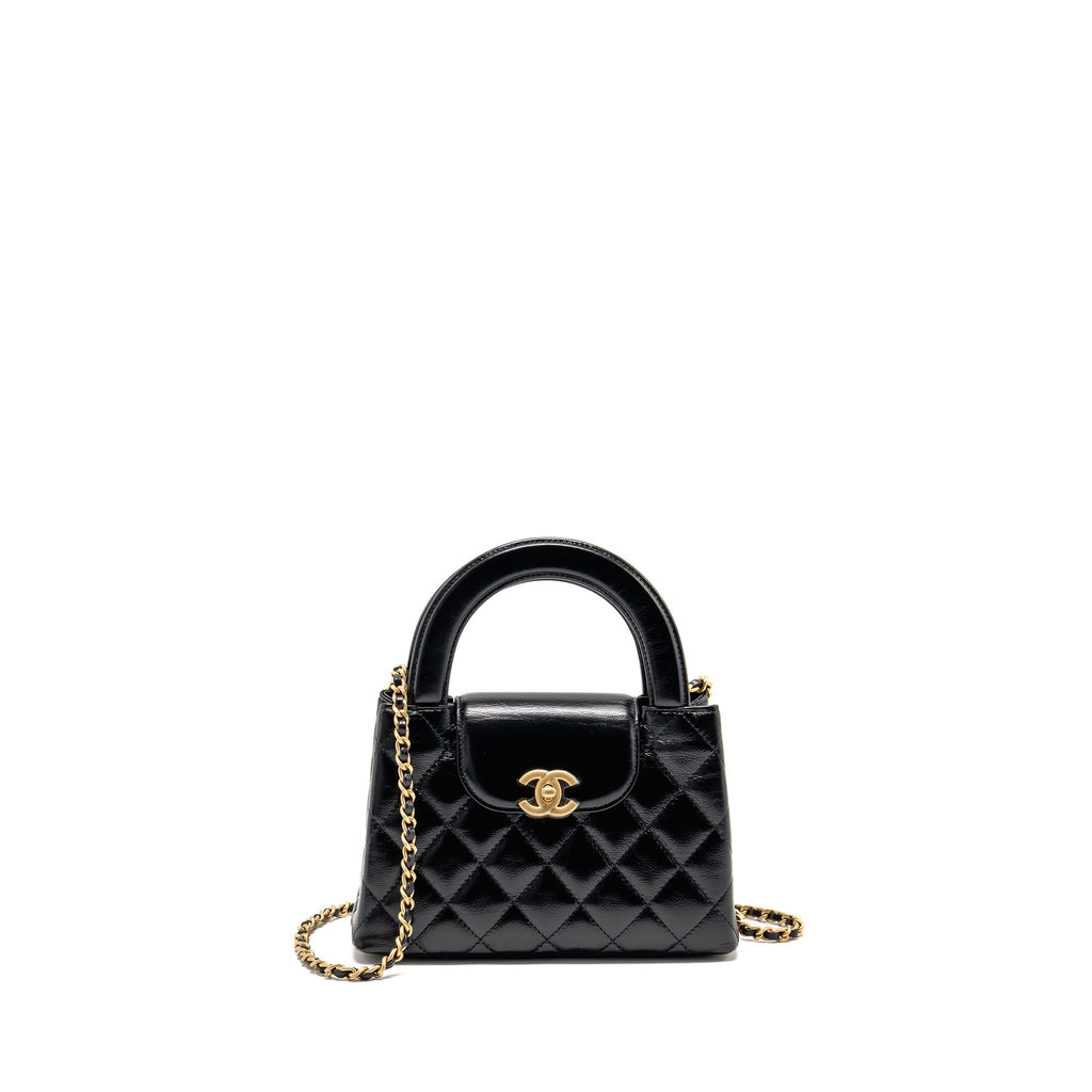 CHANEL MINI KELLY SHOPPING TOTE BAG CALFSKIN BLACK GHW (MICROCHIP)