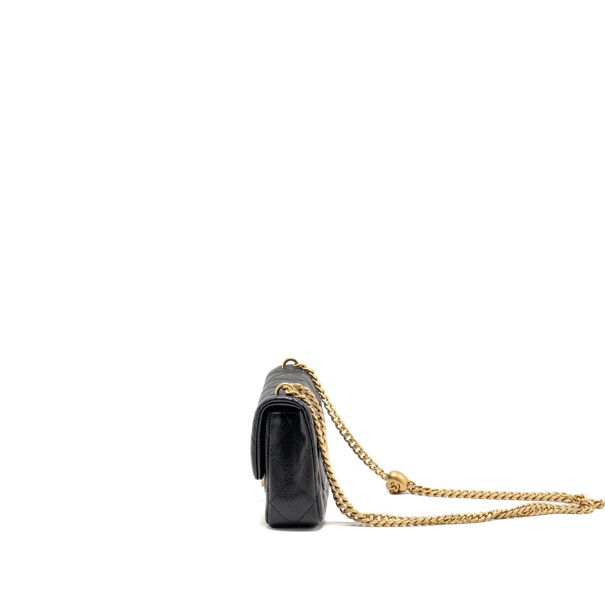 CHANEL COCO LOVE FLAP BAG ADJUSTABLE CHAIN CAVIAR BLACK GHW (MICROCHIP)