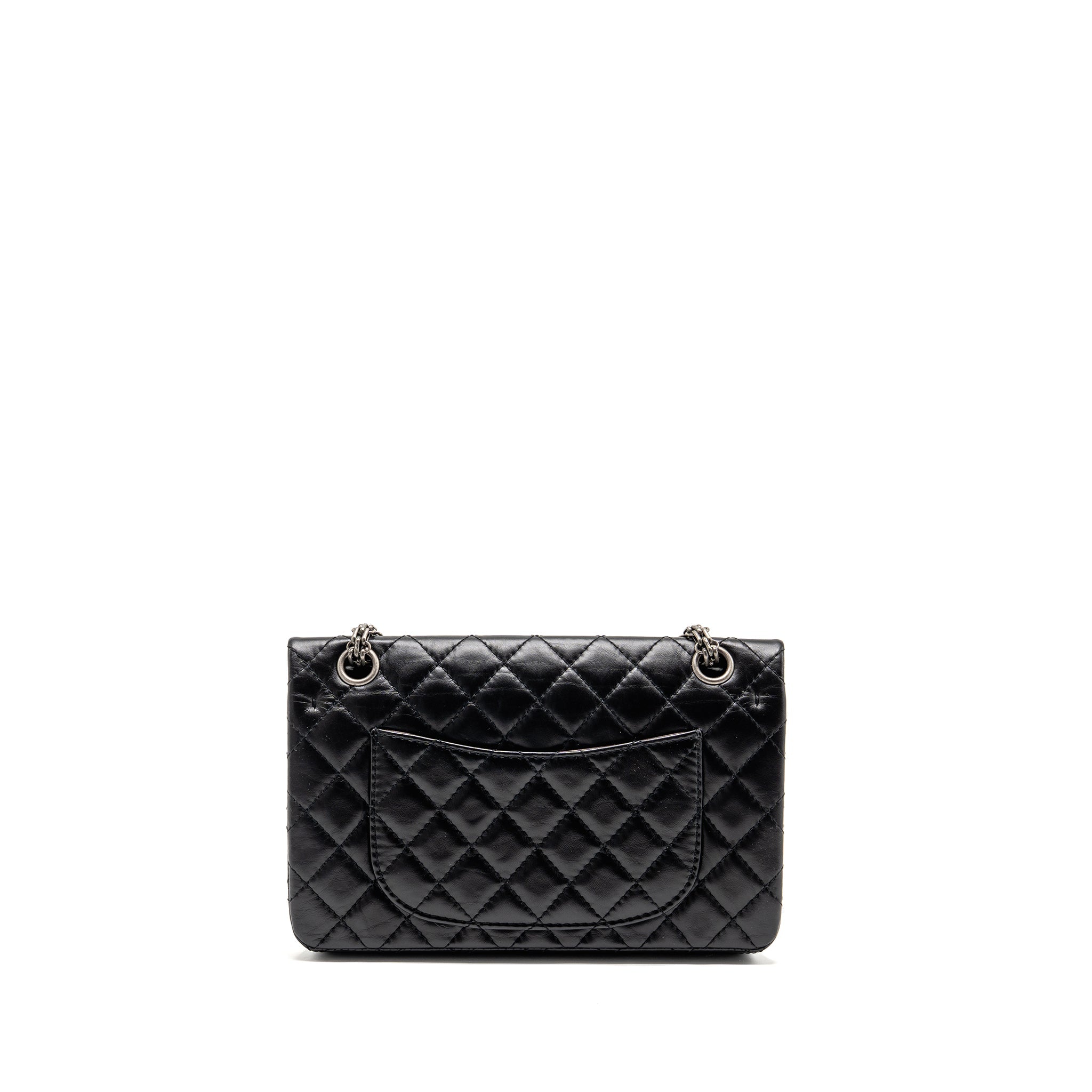 CHANEL SMALL 2.55 REISSUE FLAP BAG AGED CALFSKIN BLACK SHW (MICROCHIP)