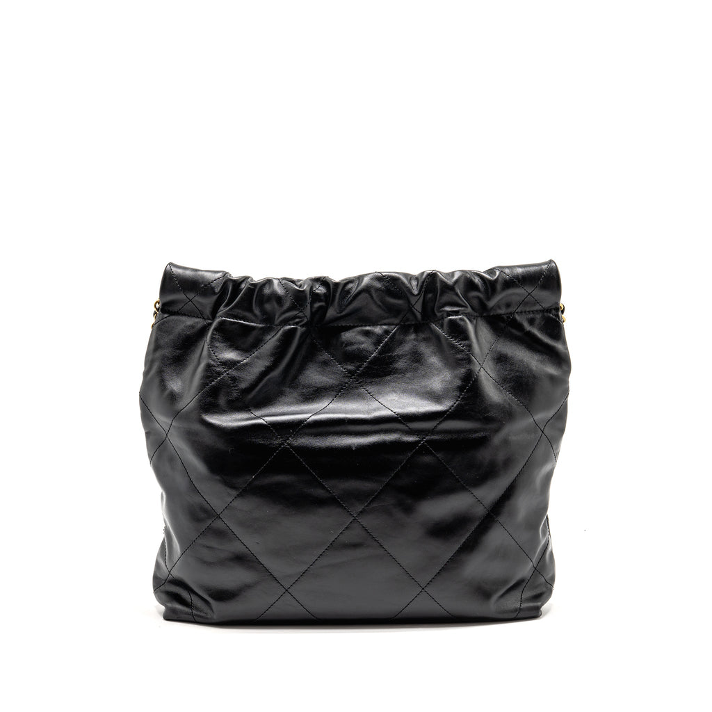 CHANEL SMALL 22 BAG SHINY CALFSKIN BLACK GHW (MICROCHIP)