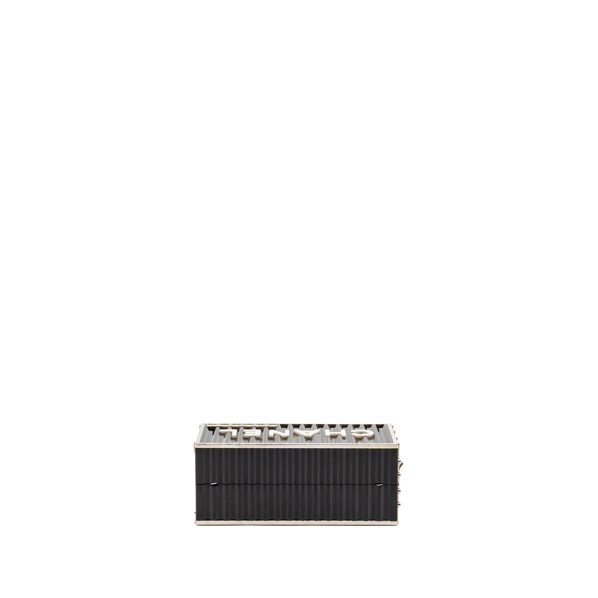 CHANEL 18A PARIS HAMBURG MINAUDIERE SHIPPING CONTAINER EVENING CLUTCH PLEXIGLASS/METAL BLACK SHW