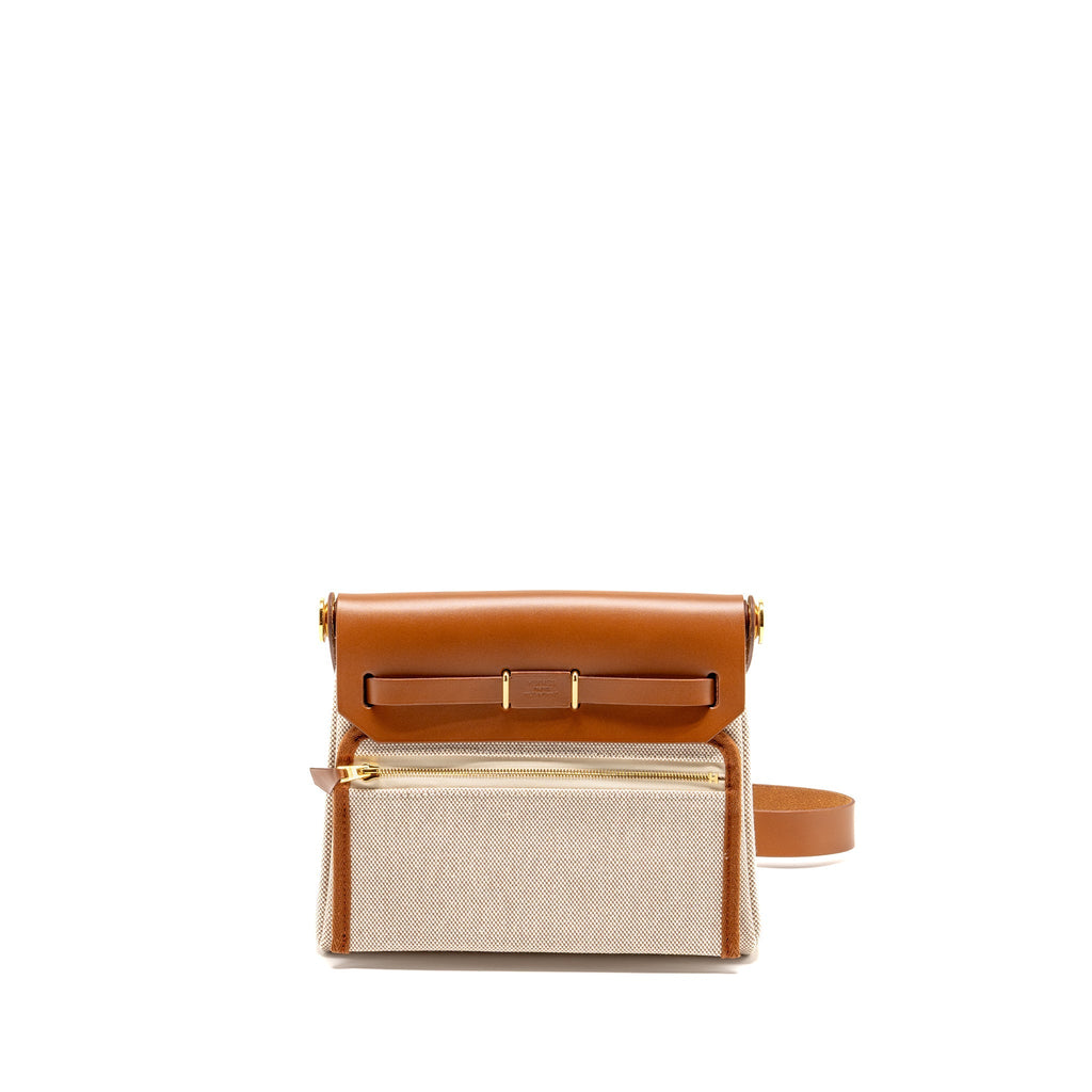 HERMES HERBAG MINI CANVAS/HUNTER LEATHER ECRU-BEIGE/FAUVE GHW