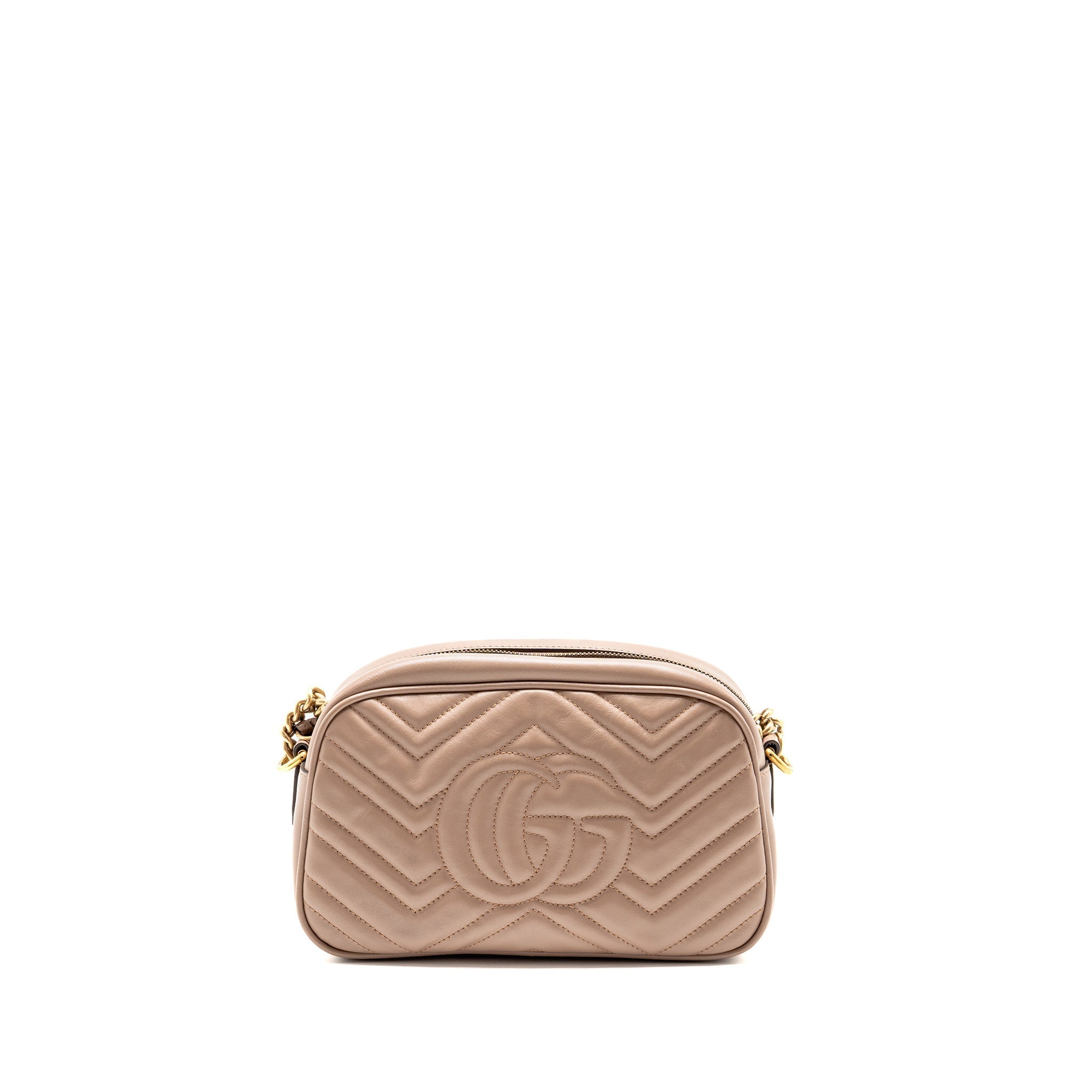 GUCCI SMALL GG MARMONT CAMERA BAG MATELASSE CHEVRON LEATHER PINK GHW