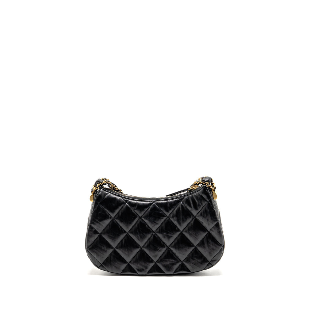 CHANEL 23K 19 HOBO SHOULDER BAG CALFSKIN BLACK GHW (MICROCHIP)