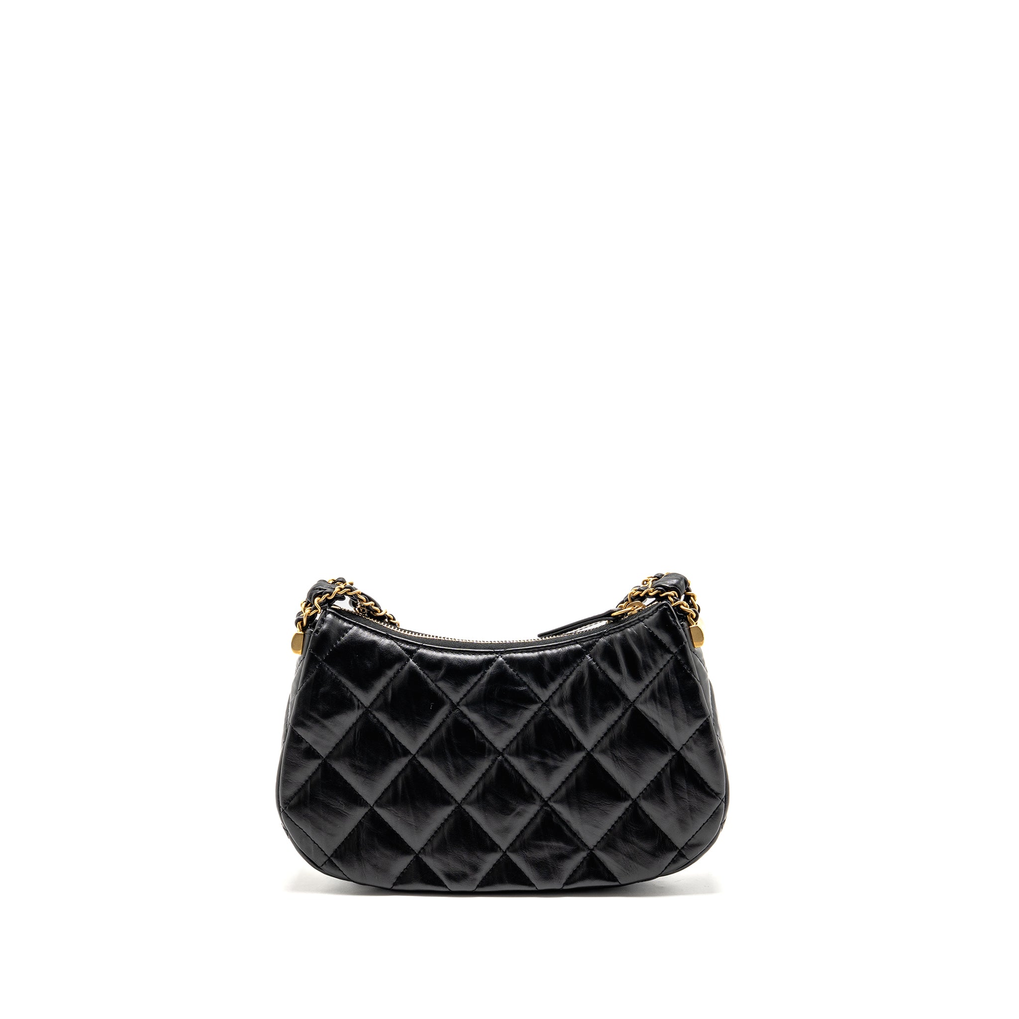 CHANEL 23K 19 HOBO SHOULDER BAG CALFSKIN BLACK GHW (MICROCHIP)