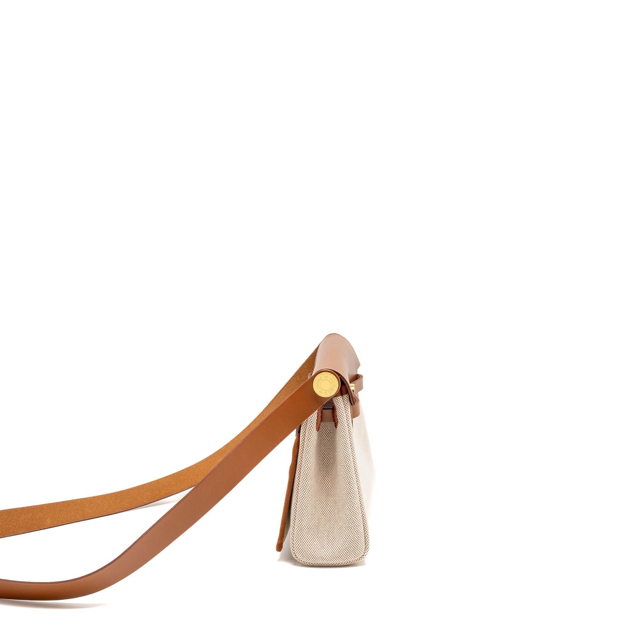 HERMES HERBAG MINI CANVAS/HUNTER LEATHER ECRU-BEIGE/ FAUVE GHW