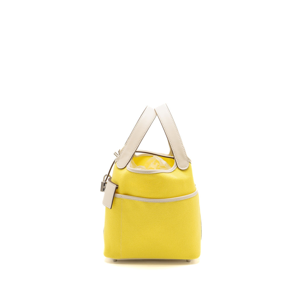 HERMES CARGO PICOTIN 18 LOCK BAG CANVAS/SWIFT JAUNE CITRON/NATA SHW