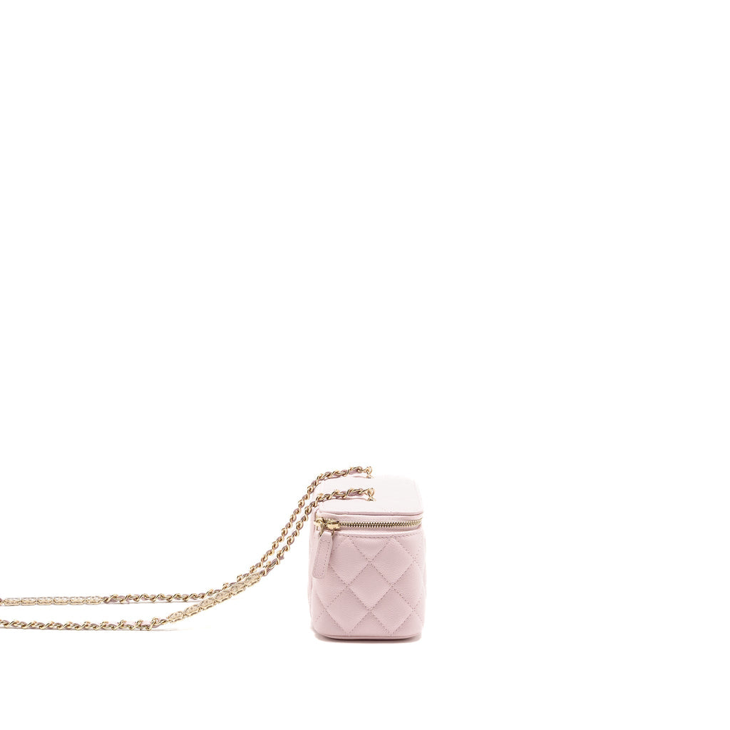 CHANEL 22P LONG VANITY CASE WITH LOGO CHAIN LIGHT PINK CAVIAR LGHW