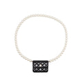 CHANEL CARD HOLDER WITH MAXI PEARLS CHAIN LAMBSKIN BLACK LGHW