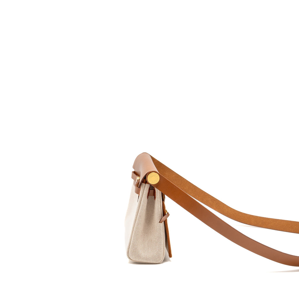 HERMES HERBAG MINI CANVAS/HUNTER LEATHER ECRU-BEIGE/FAUVE GHW