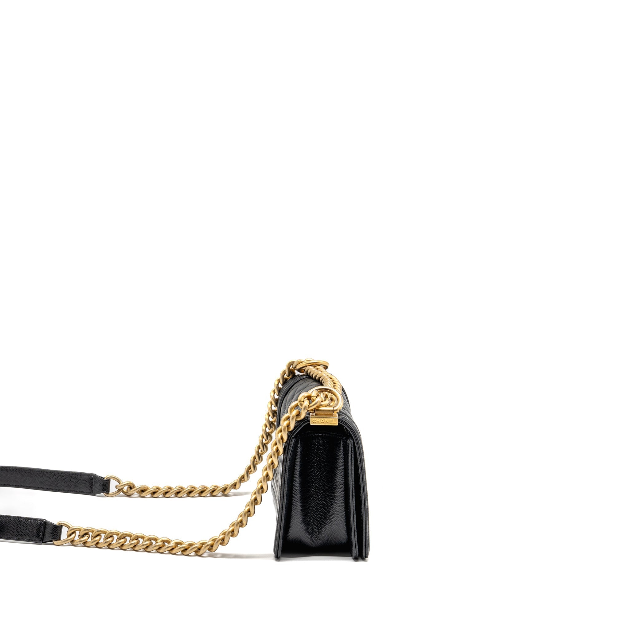 CHANEL SMALL BOY BAG CAVIAR BLACK GHW (MICROCHIP)
