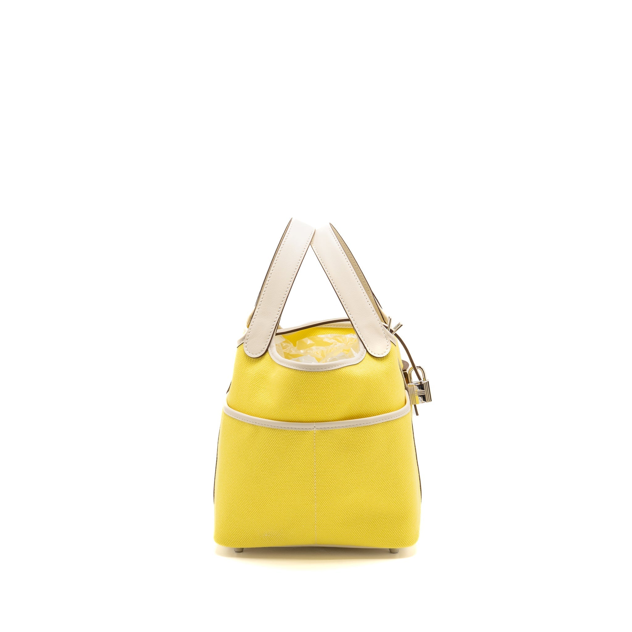 HERMES CARGO PICOTIN 18 LOCK BAG CANVAS/SWIFT JAUNE CITRON/NATA SHW