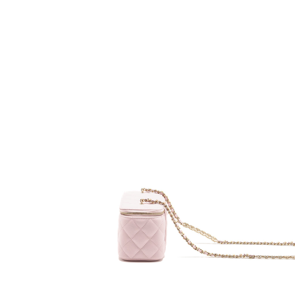 CHANEL 22P LONG VANITY CASE WITH LOGO CHAIN LIGHT PINK CAVIAR LGHW