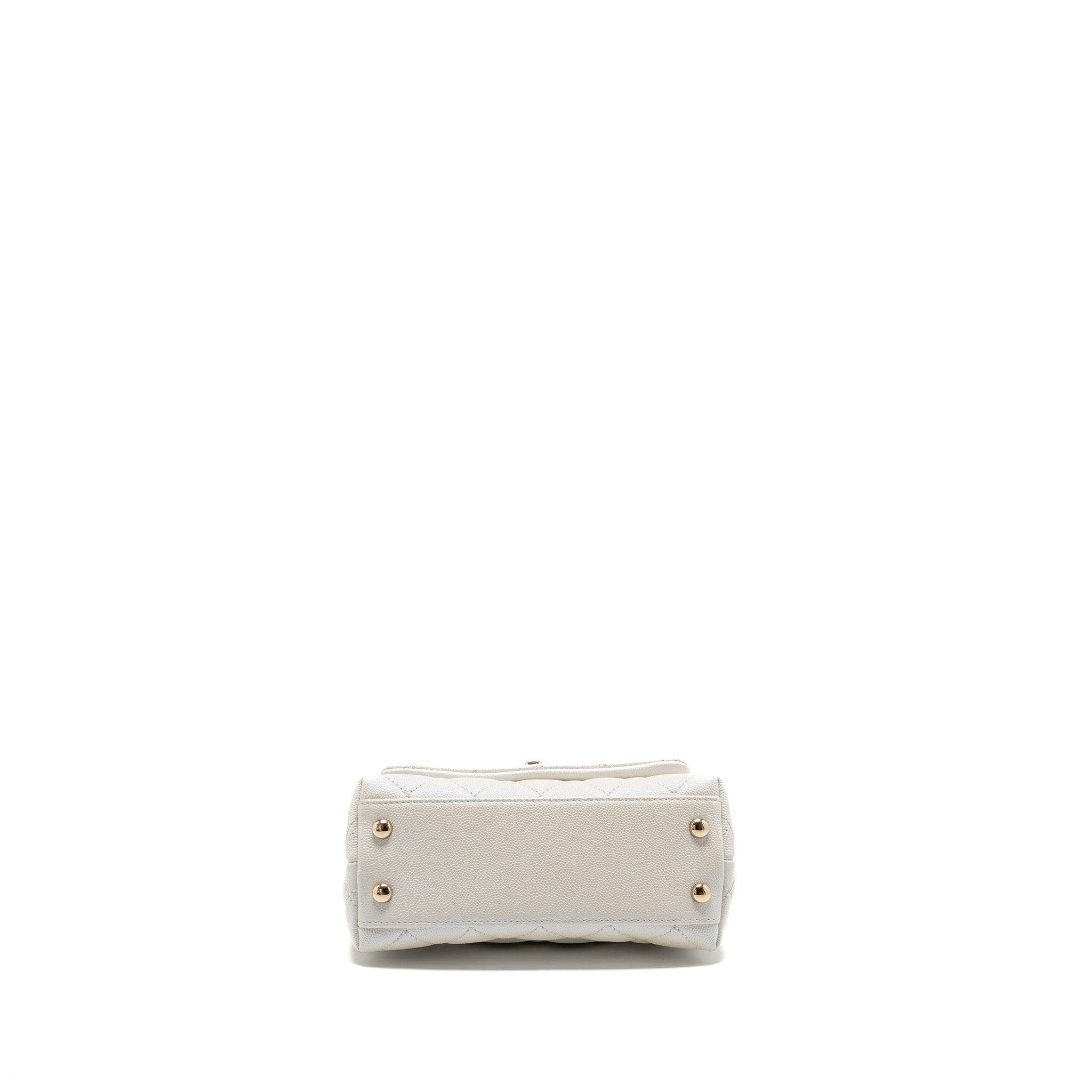 CHANEL MINI COCO HANDLE CAVIAR IRIDESCENT WHITE LGHW