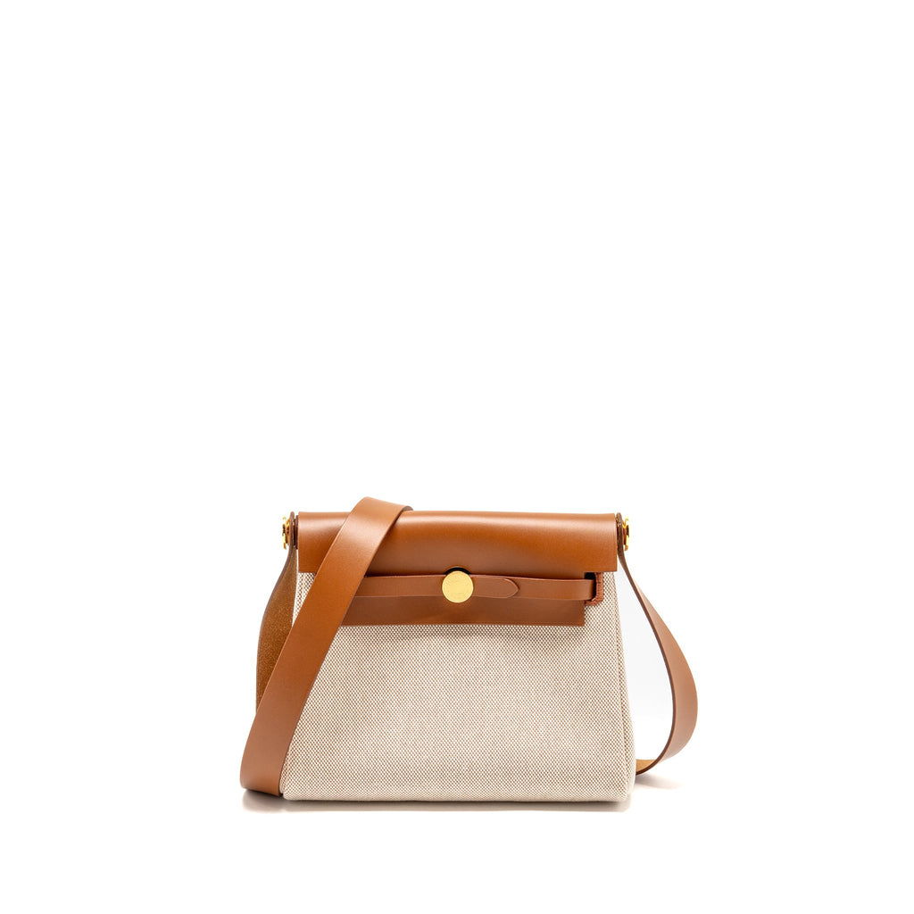 HERMES HERBAG MINI CANVAS/HUNTER LEATHER ECRU-BEIGE/ FAUVE GHW