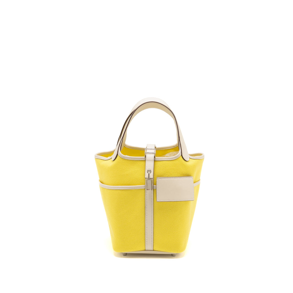HERMES CARGO PICOTIN 18 LOCK BAG CANVAS/SWIFT JAUNE CITRON/NATA SHW