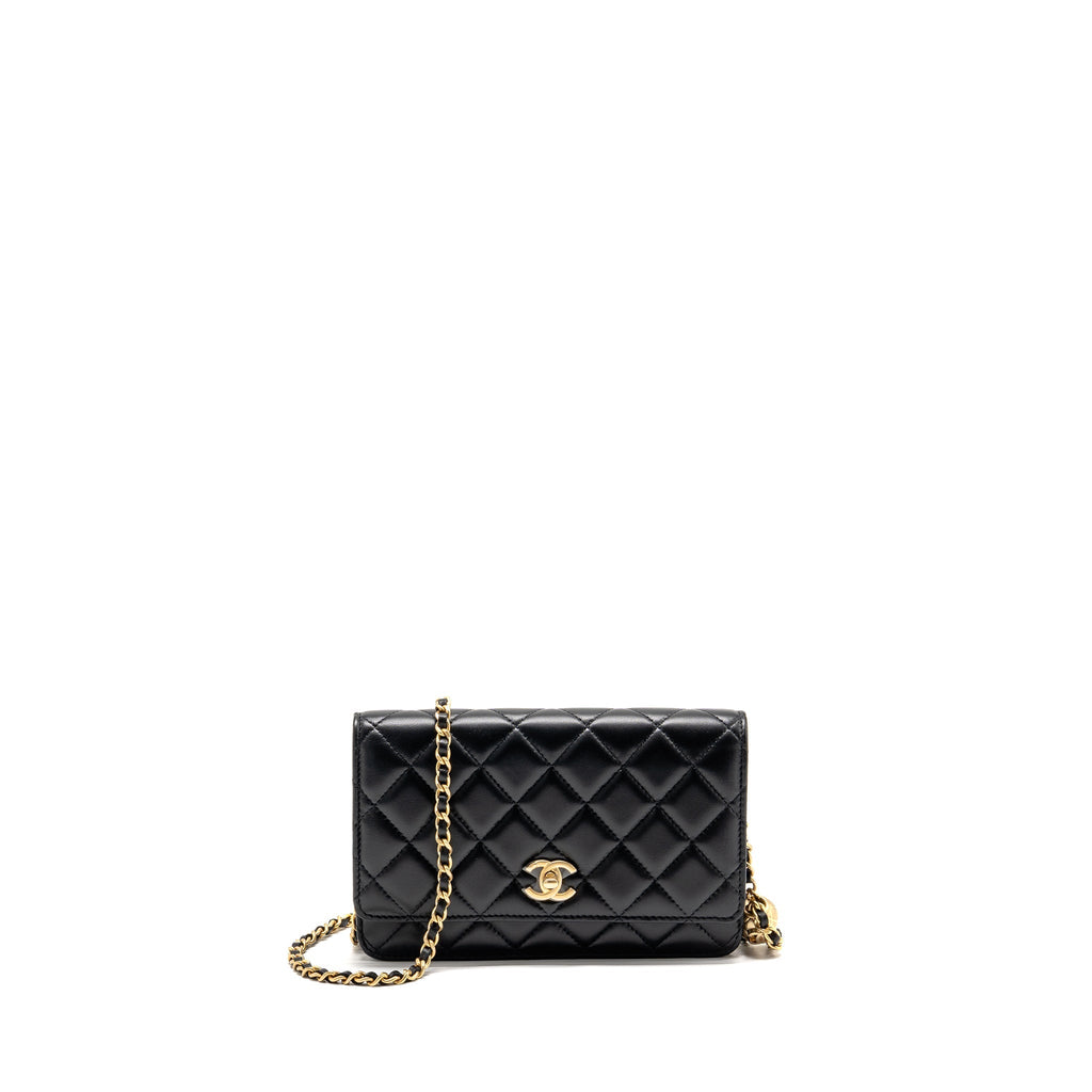 CHANEL PEARL CRUSH WALLET ON CHAIN LAMBSKIN BLACK GHW (MICROCHIP)