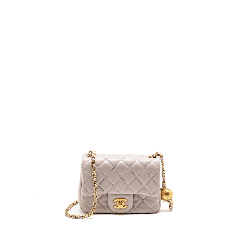 CHANEL PEARL CRUSH MINI SQUARE FLAP BAG LAMBSKIN LIGHT PURPLE GHW (MICROCHIP)