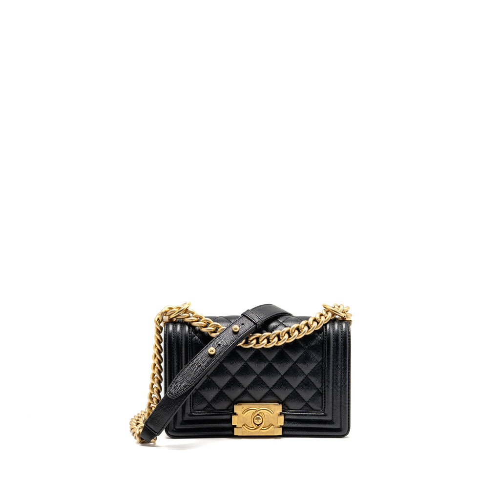 CHANEL SMALL BOY BAG CAVIAR BLACK GHW (MICROCHIP)
