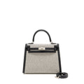 HERMES KELLY 25 SELLIER TOILE H/SWIFT ECRU-BLACK/BLACK SHW