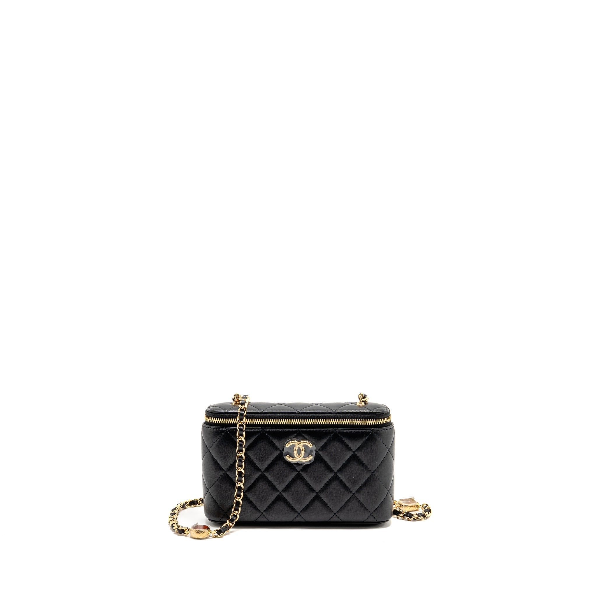 CHANEL SMALL VANITY CLUTCH WITH DETAIL CHAIN CAVIAR BLACK GHW (MICROCHIP)