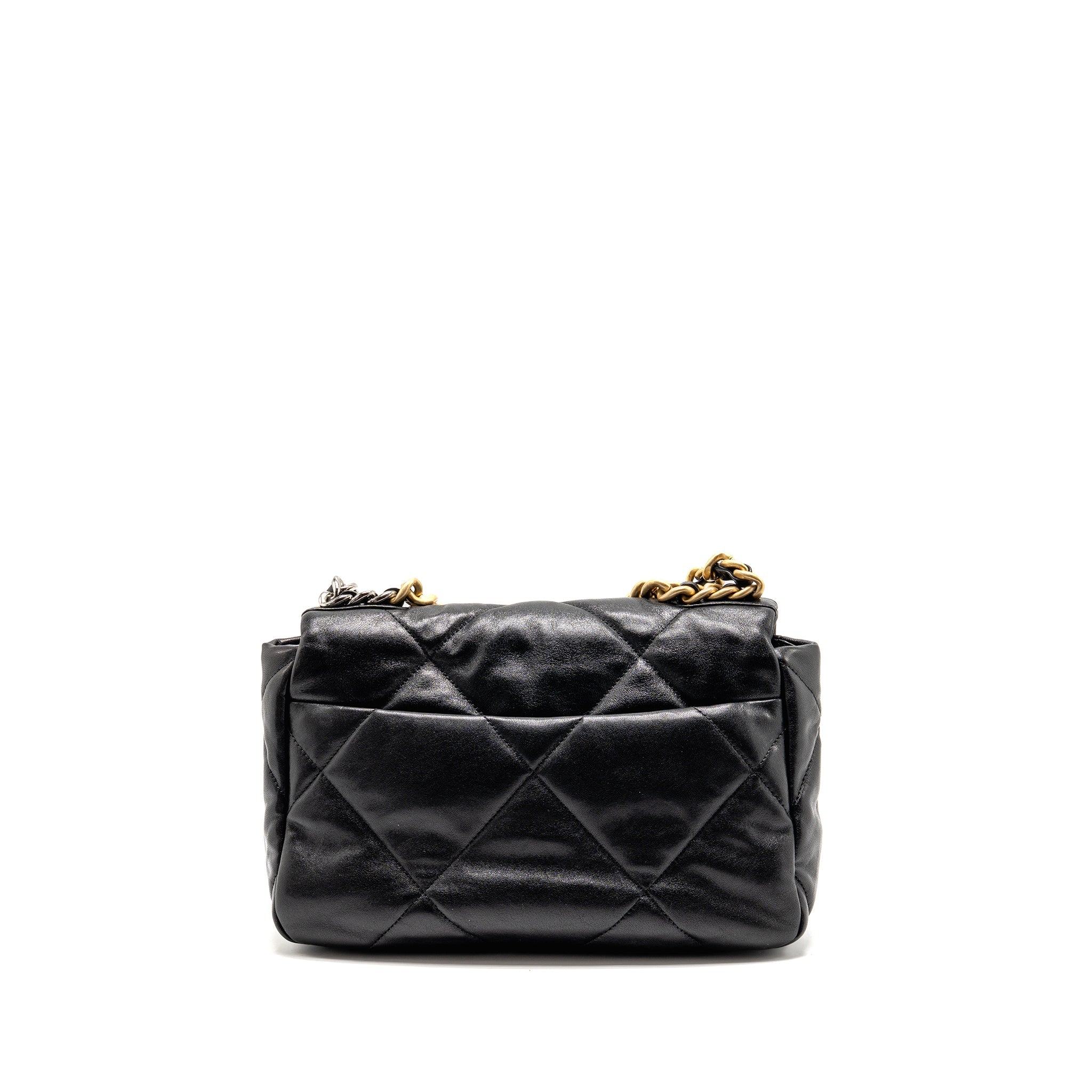 CHANEL SMALL 19 BAG SHINY LAMBSKIN BLACK MULTICOLOUR HARDWARE