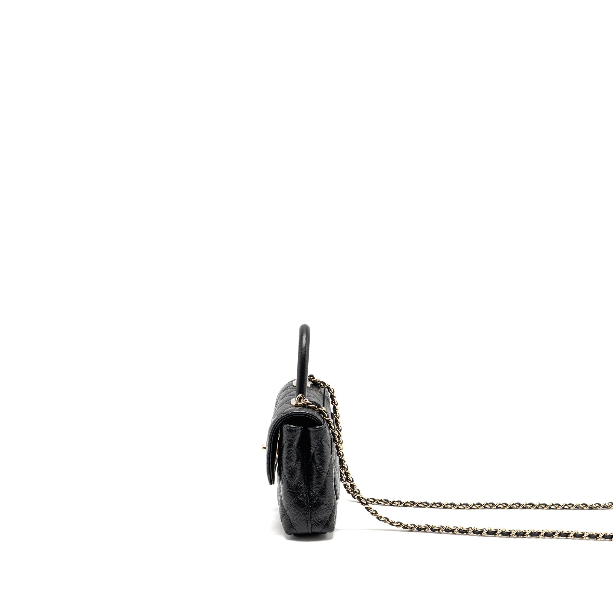 CHANEL COCO HANDLE MINI CLUTCH WITH CHAIN CAVIAR BLACK LGHW (MICROCHIP)