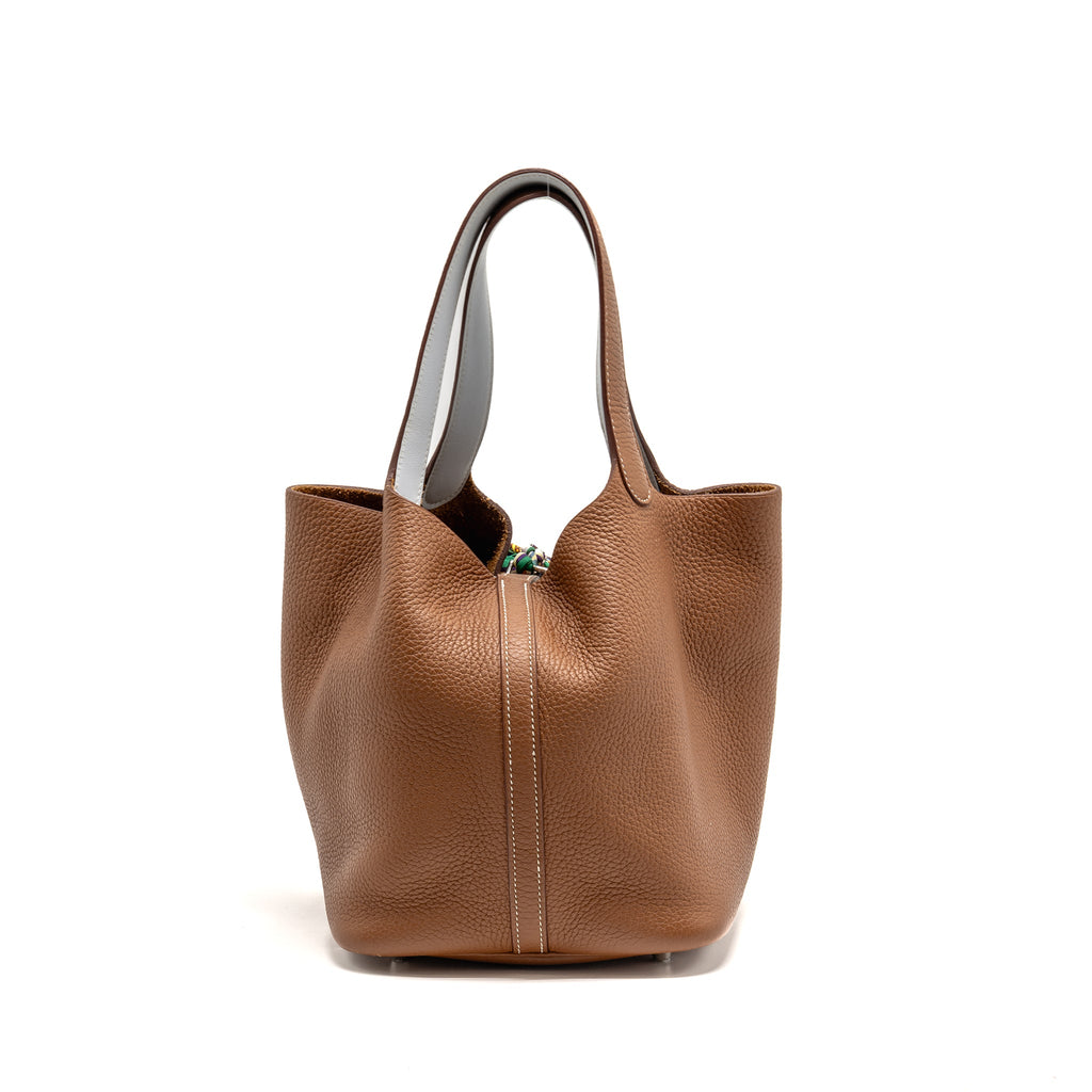 HERMES PICOTIN 22 LOCK BAG CLEMENCE/SWIFT GOLD/BLUE BRUME HANDLE SHW