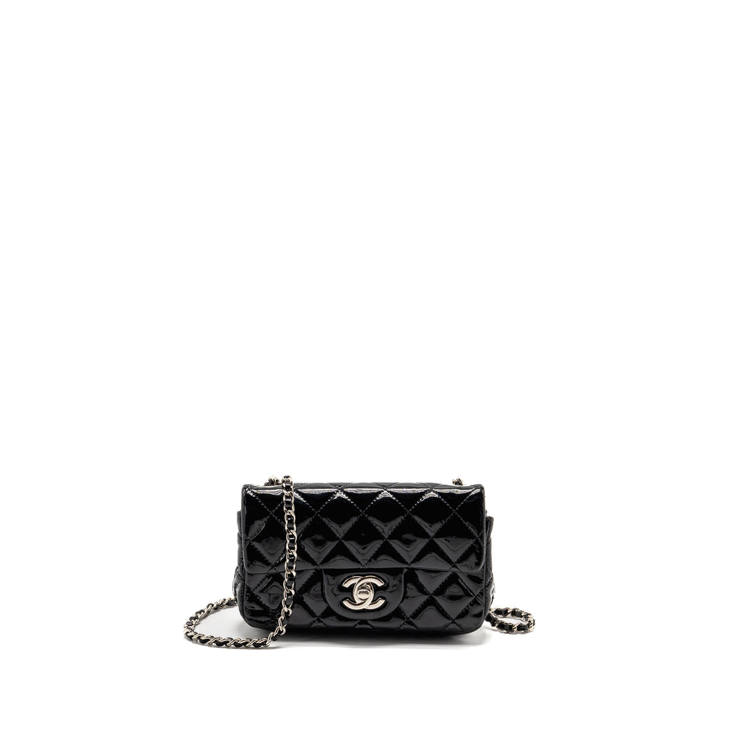 CHANEL CC MINI FLAP BAG PATENT BLACK SHW